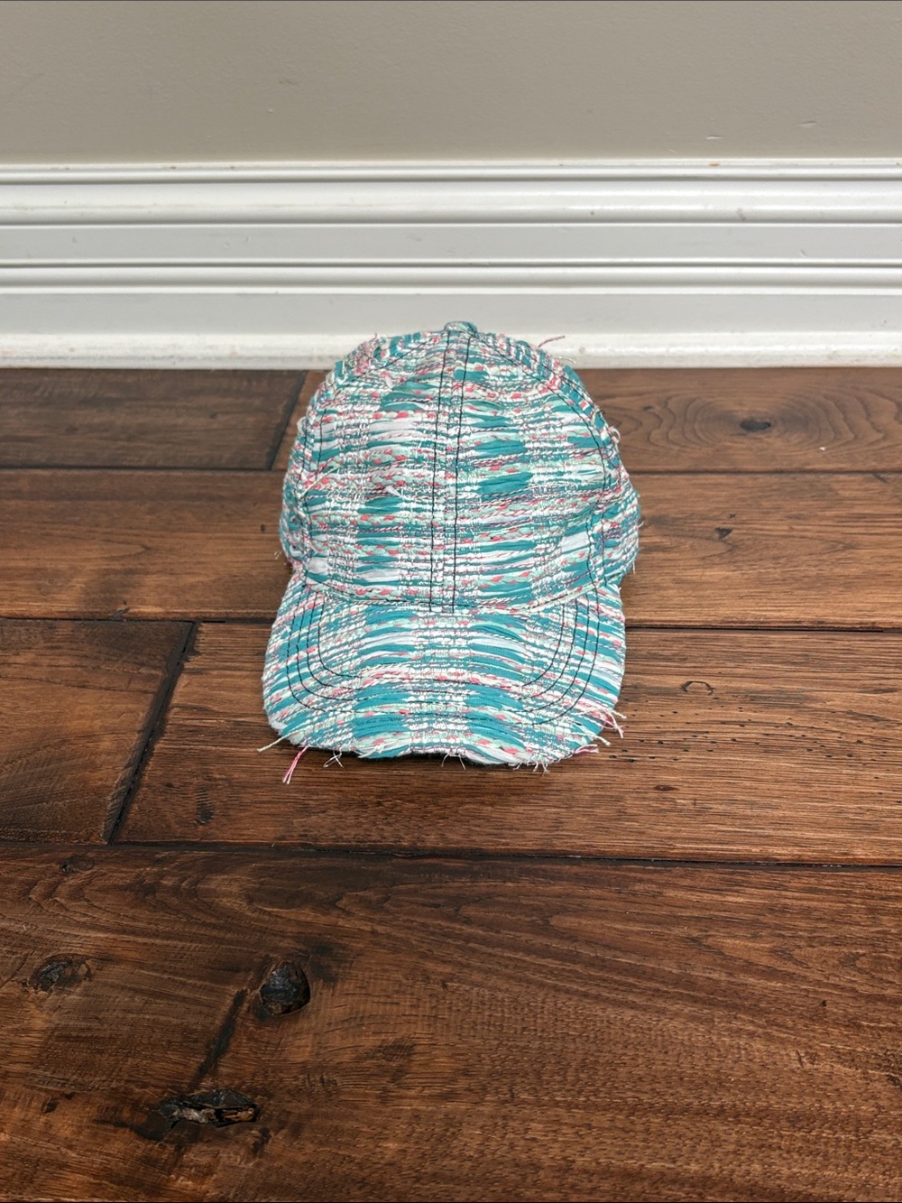 C.C Teal, White & Pink Patterned Tweed Baseball Cap